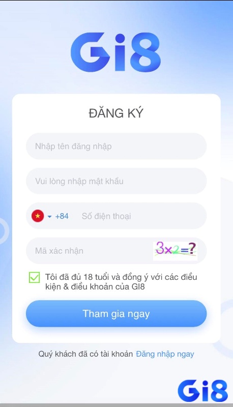 Đăng ký tài khoản cá cược trên web cược Gi8 rất đơn giản 
